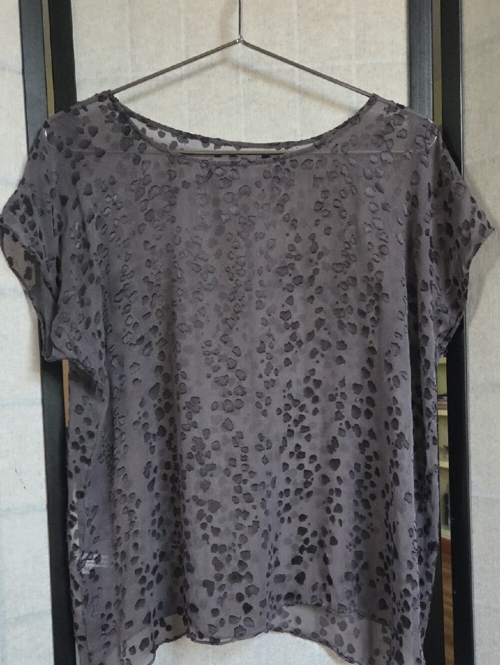 Source Unknown Gray Sheer Dot-Print Boatneck Blouse